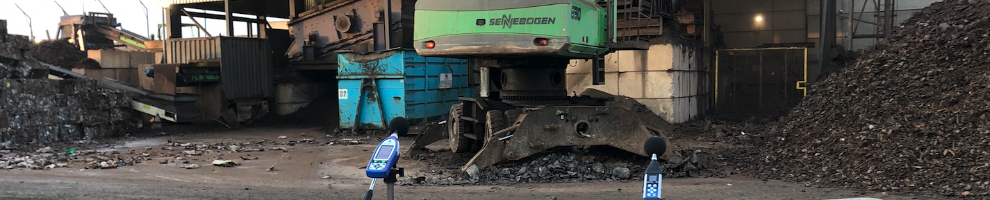 BS 4142 noise assessment measurement with two sound level meters in an industrial yard