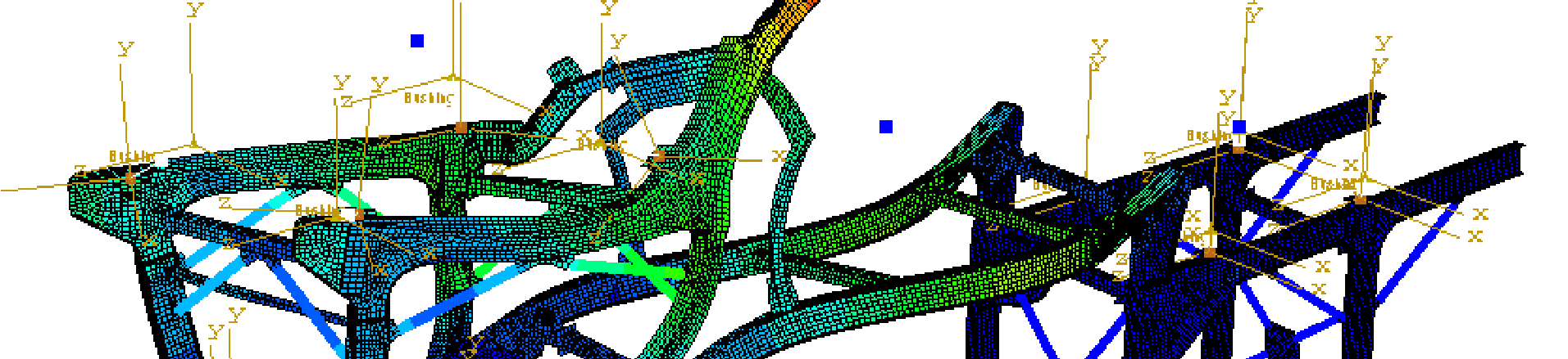 Vibration FEA analysis showing a mode shape of a steel frame